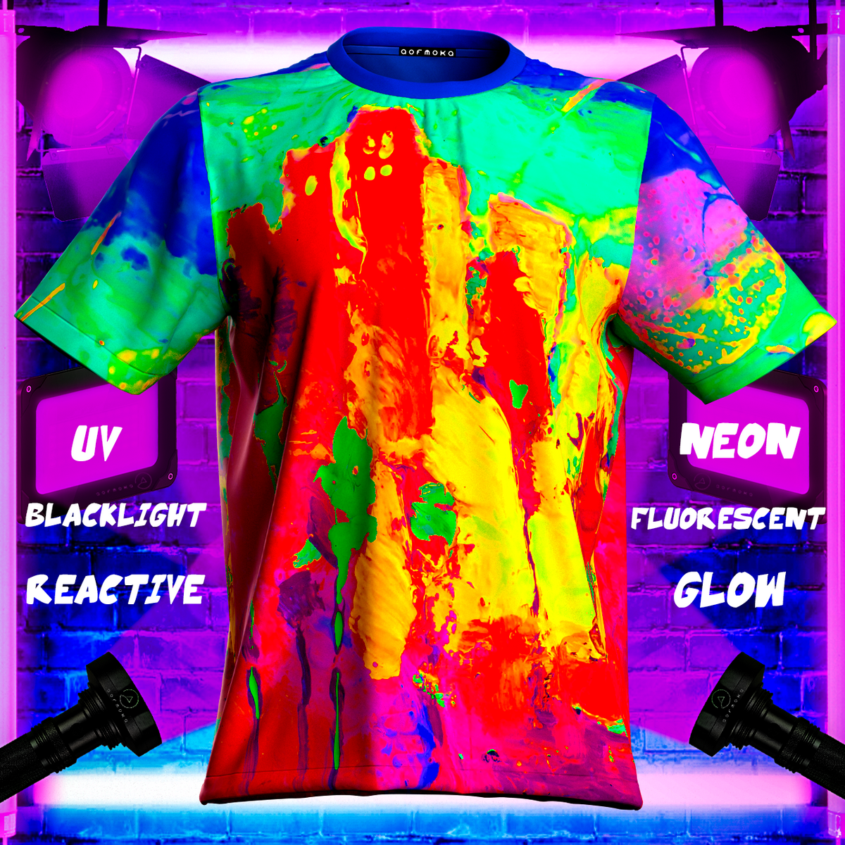 Neon Rainbow Tie Dye Black Light Glow in The Dark Shirt