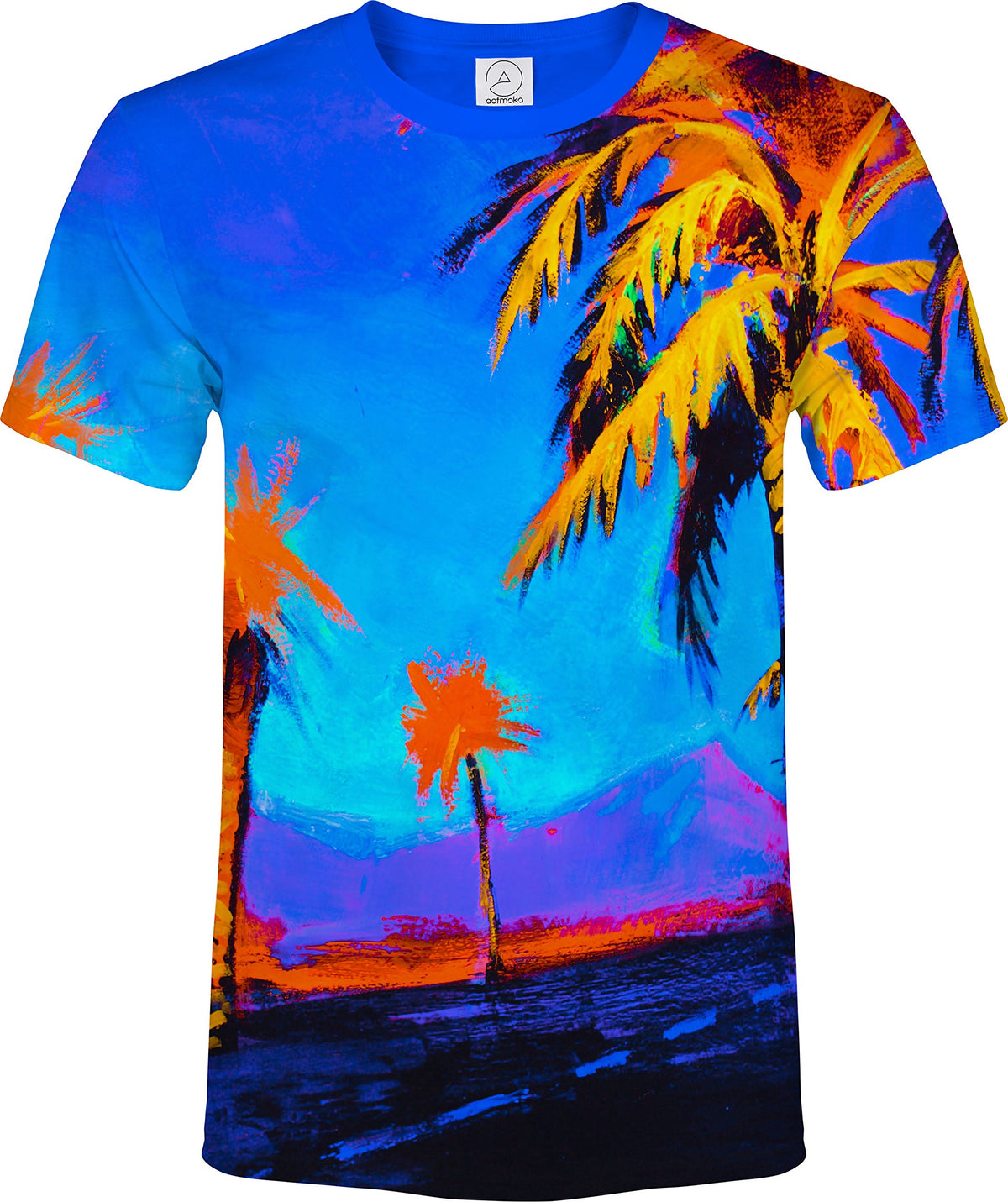 Palms Print T-Shirts Neon Glow in UV Fluorescent Hawaii Palm