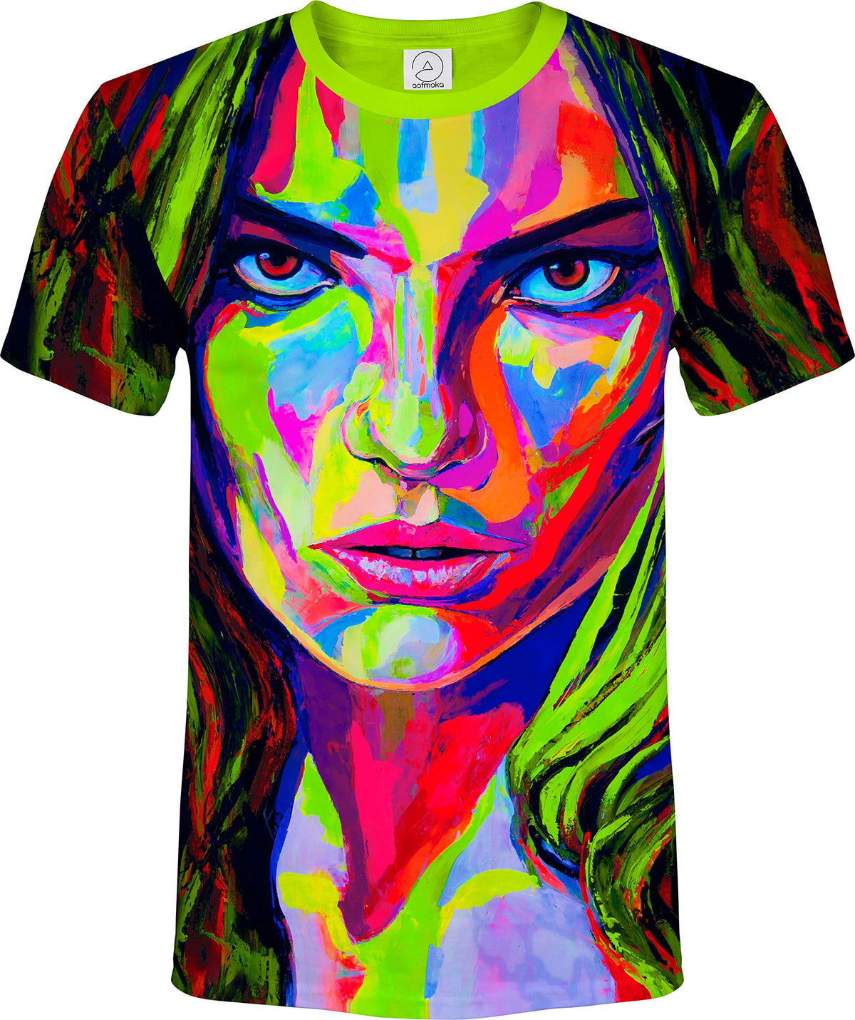 Neon Green Shirt Glow in UV Fluorescent Face Dragon
