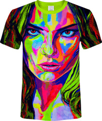 Neon Green Shirt Glow in UV Fluorescent Face Dragon