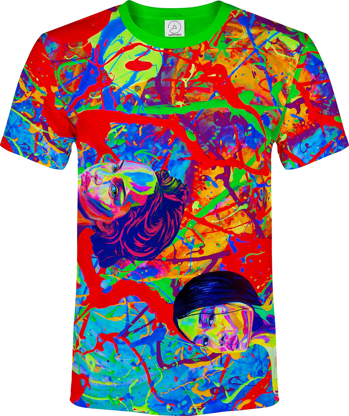 Print T Shirts Glow in UV Fluorescent Faces Girls Splash