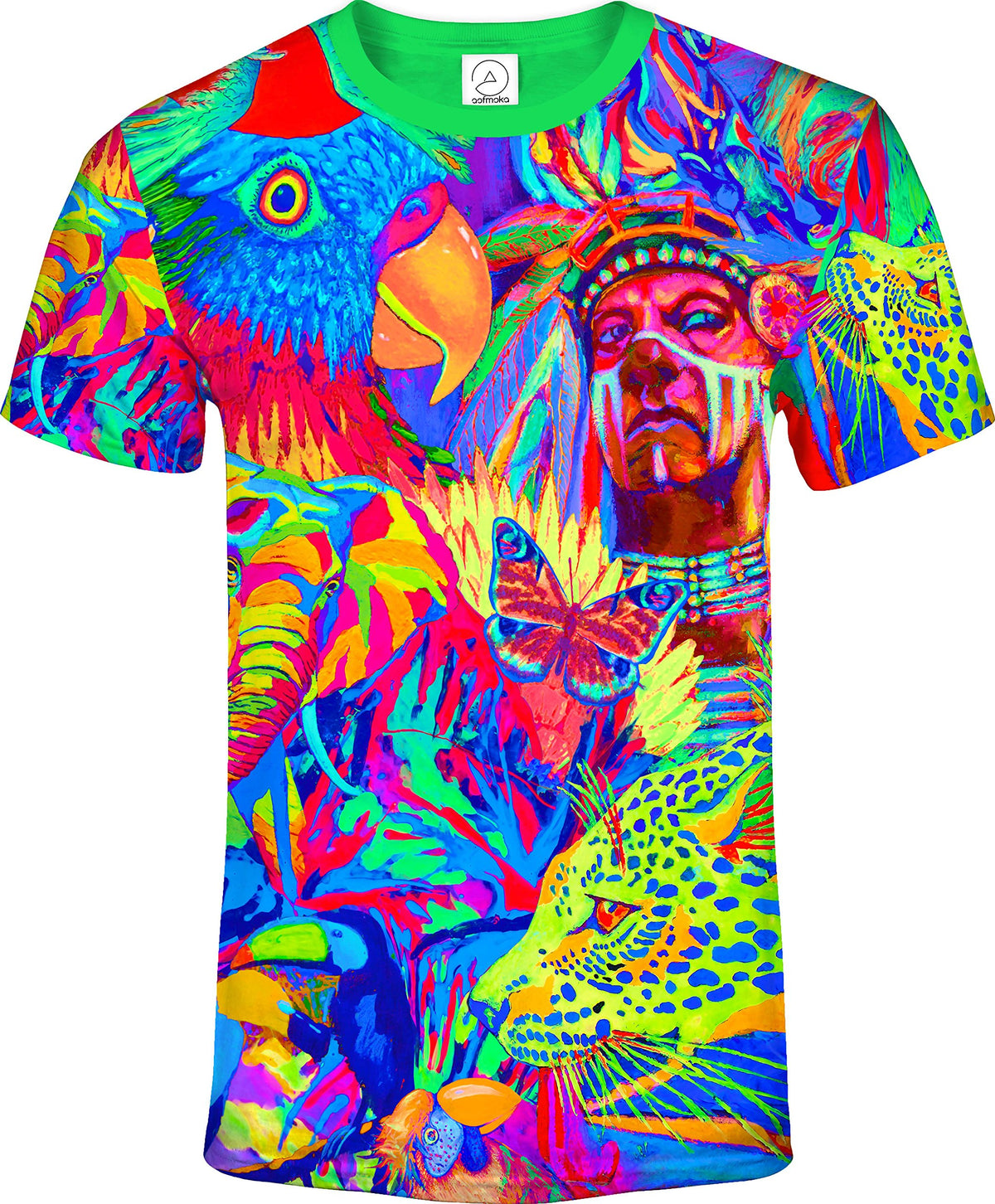 Print Tshirt Neon Glow in UV Fluorescent Leopard Africa
