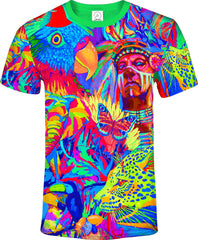 Print Tshirt Neon Glow in UV Fluorescent Leopard Africa