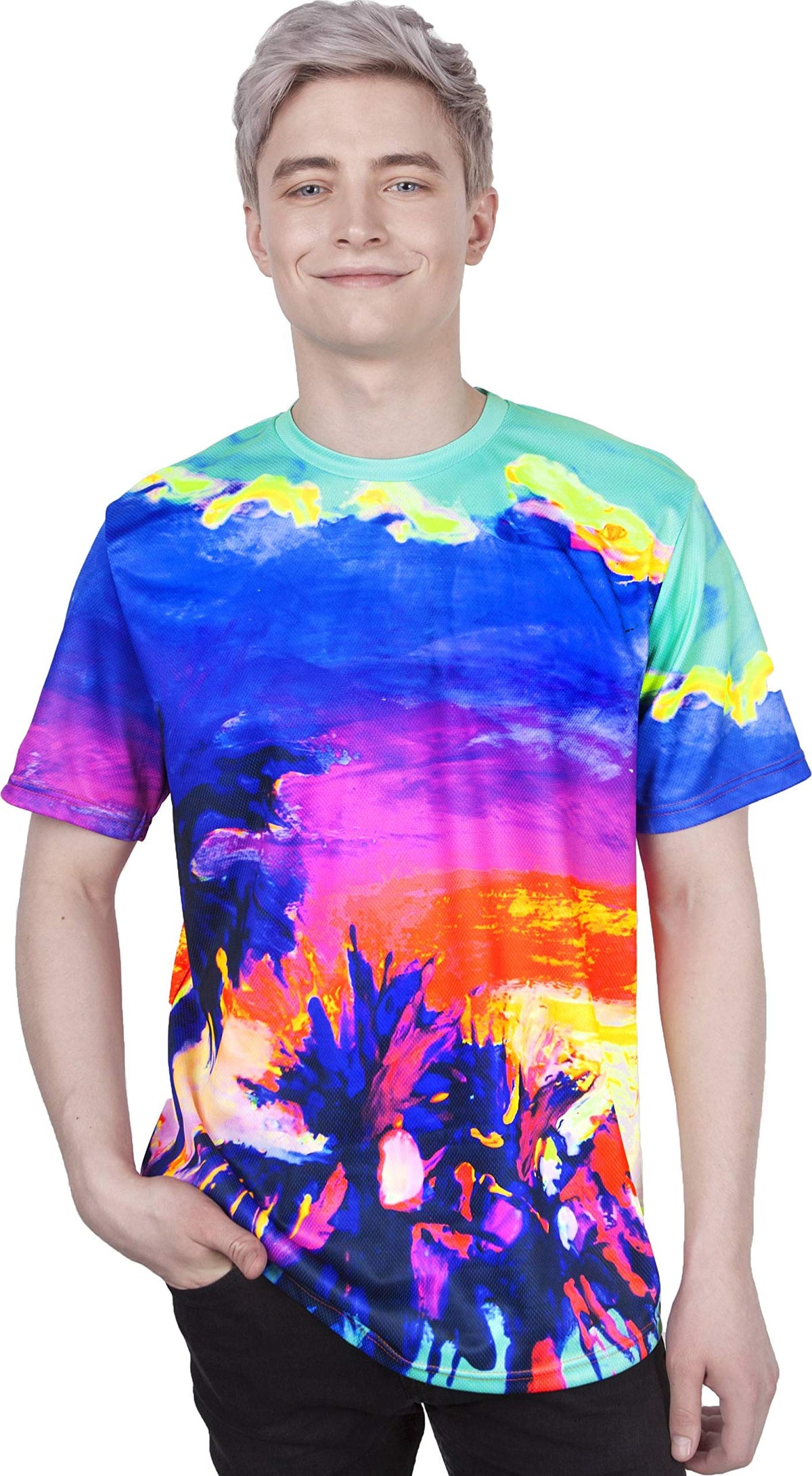 Neon Tshirt Glow in Blacklight Fluorescent Paradise Palms
