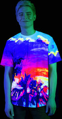 Neon Tshirt Glow in Blacklight Fluorescent Paradise Palms