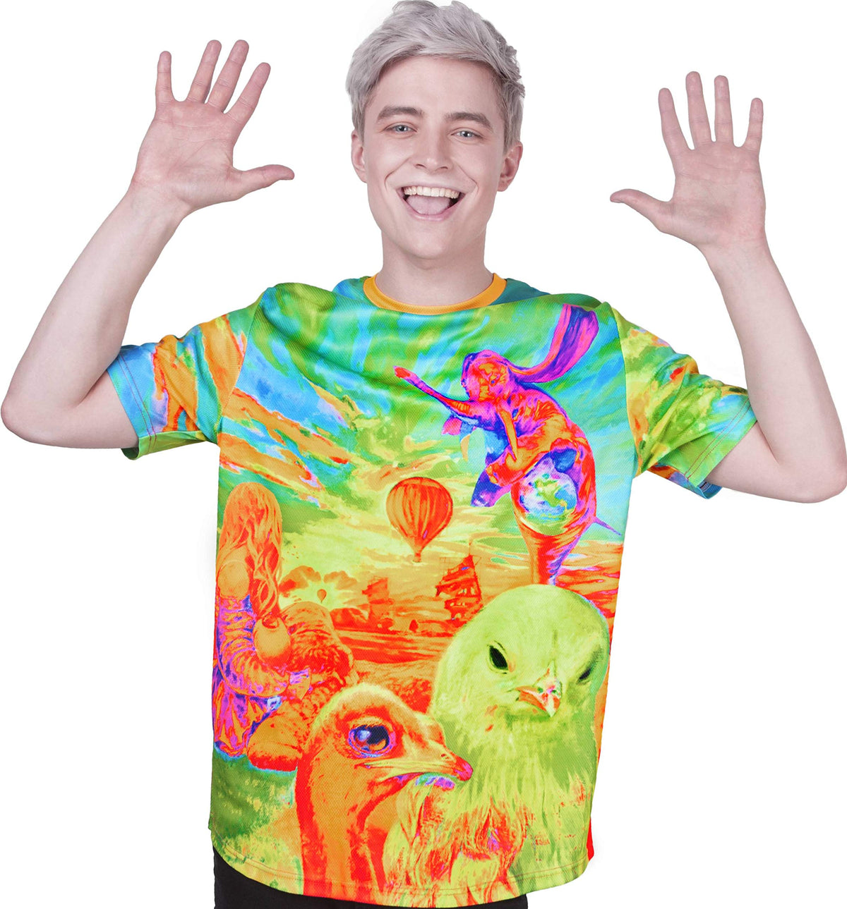 Neon Blacklight Reactive Tshirt Glow in UV Fluorescent Birds