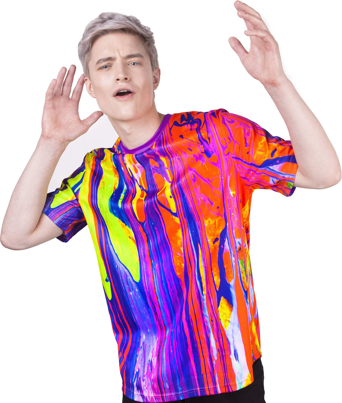 Pink Tee Shirt With Neon Shirt Glow in UV Acid Cream