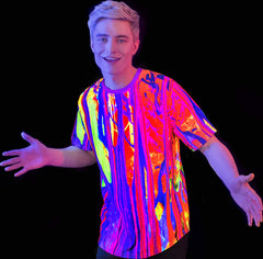 Pink Tee Shirt With Neon Shirt Glow in UV Acid Cream