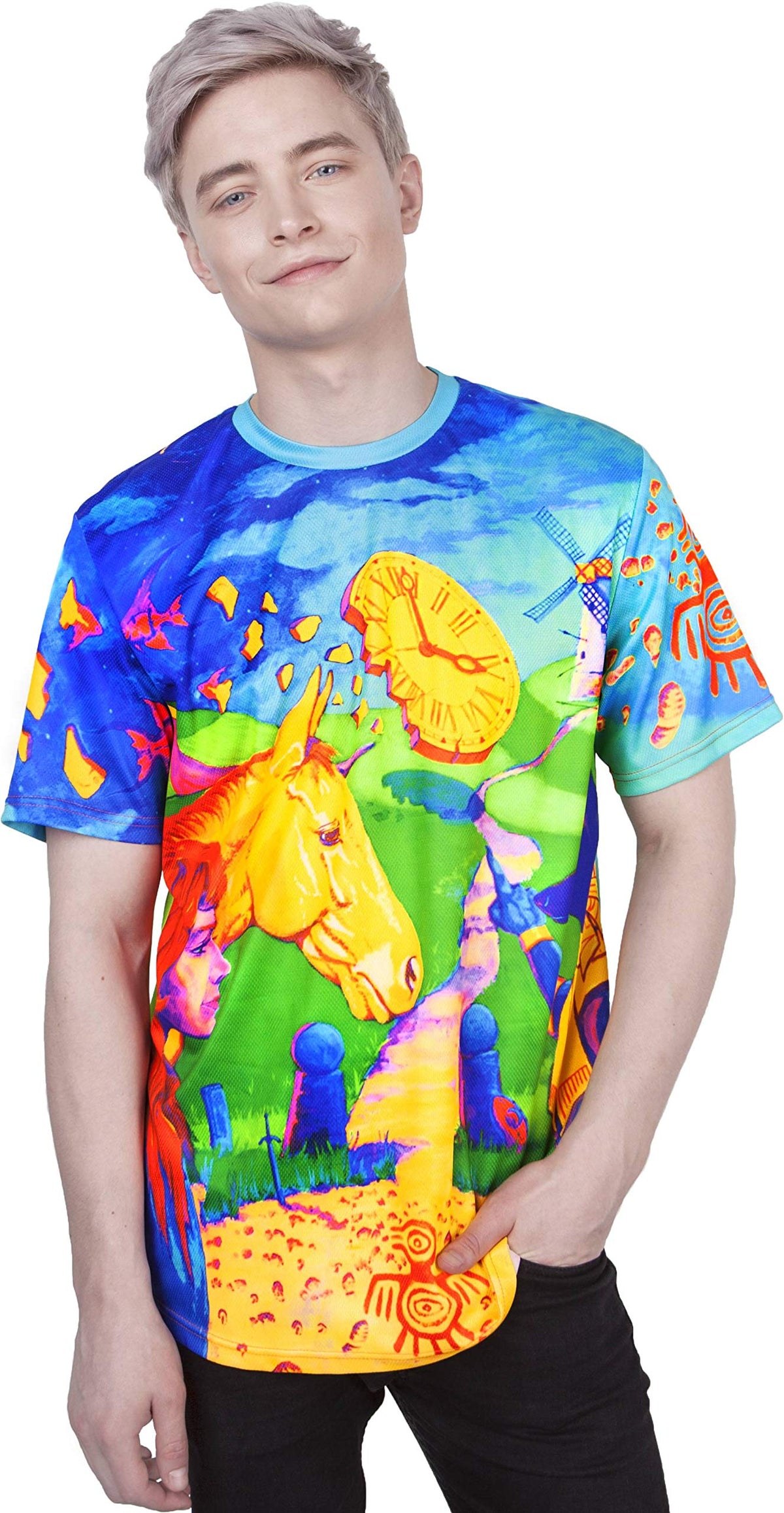 Neon Design T-Shirt Glow in UV Fluorescent Time Roulette