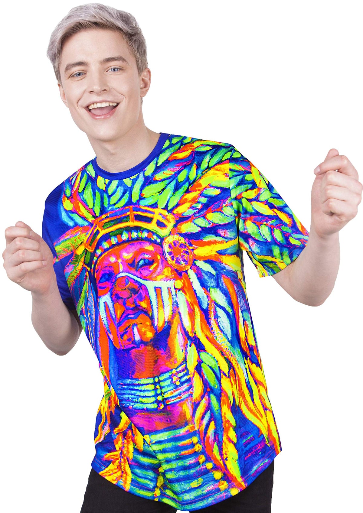 Blacklight Tee Shirt Nation Chief Glow in UV Fluorescent