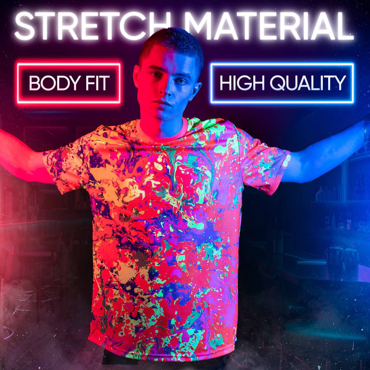 Neon Party Tee Shirt Glow in UV Fluorescent Liquid Art