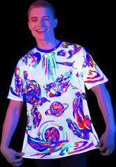 Glowing T Shirt Glow in UV Fluorescent Cosmic White
