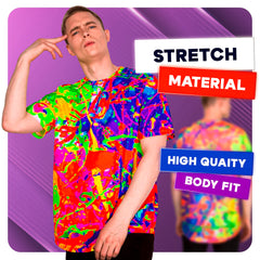 Neon Printed T-Shirt Glow in UV Fluorescent Your Rainbow