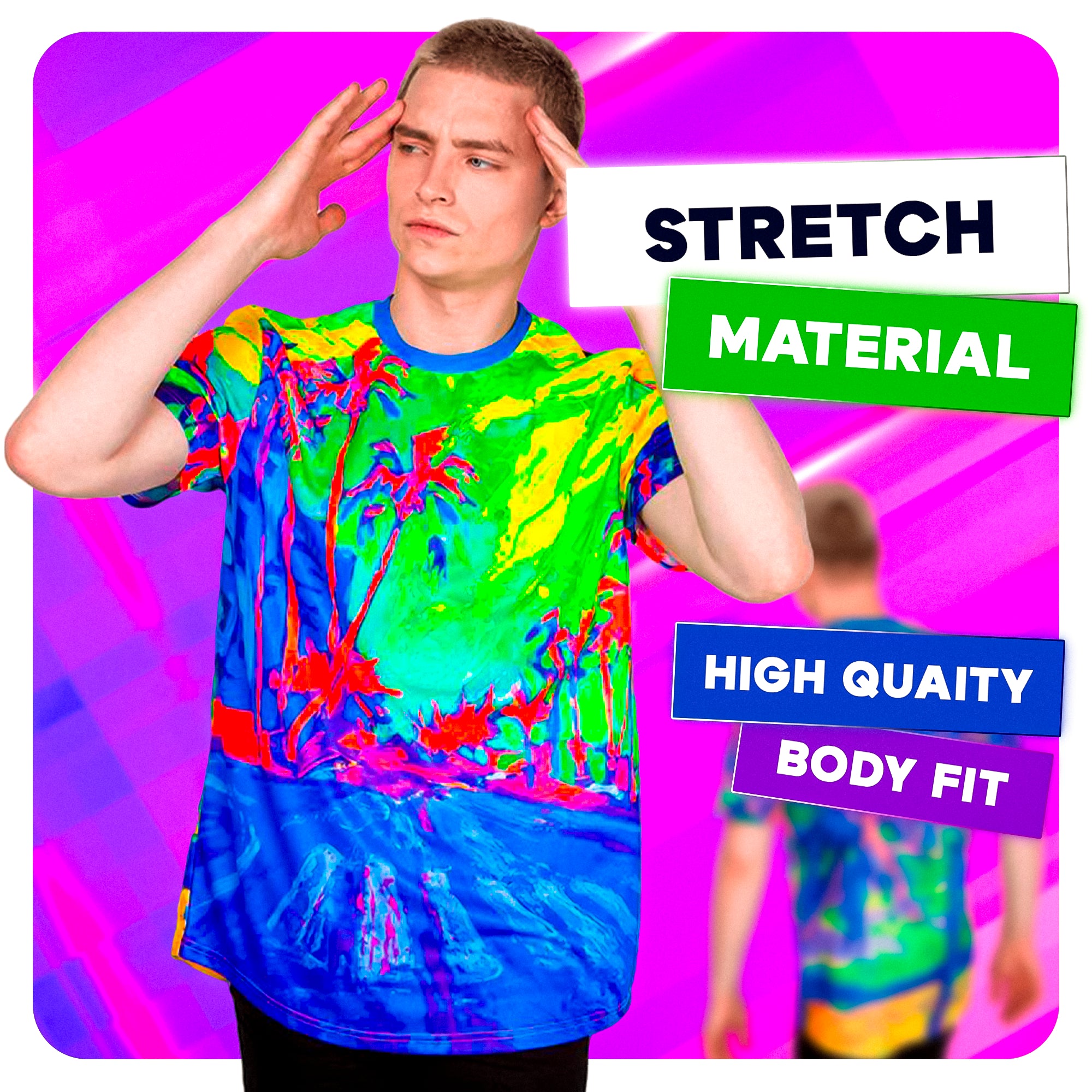 T-Shirt With Palms Glow in UV Fluorescent Palm Vibes