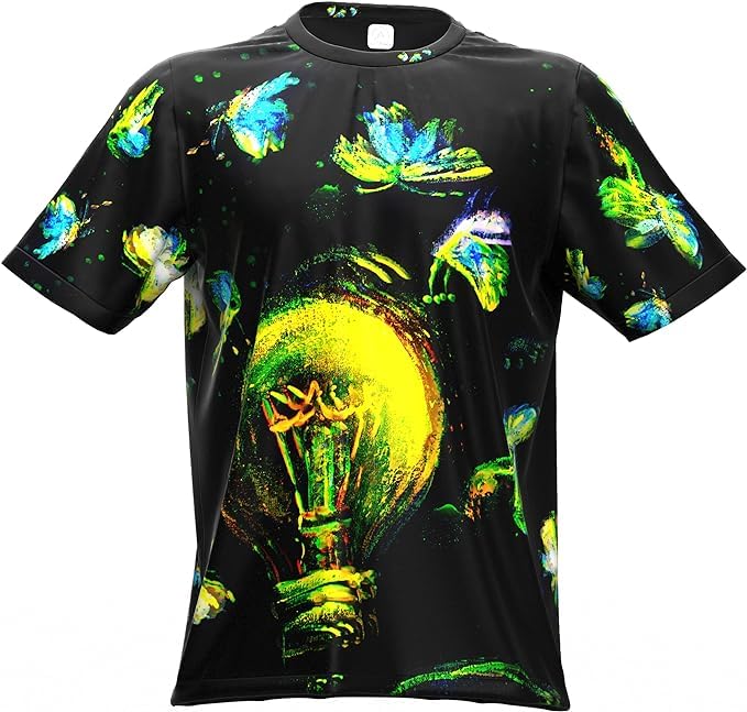 Neon T-Shirt Men Glow Blacklight UV Reactive Art Lightbulb