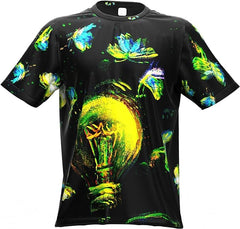 Neon T-Shirt Men Glow Blacklight UV Reactive Art Lightbulb