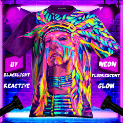 Blacklight Tee Shirt Nation Chief Glow in UV Fluorescent