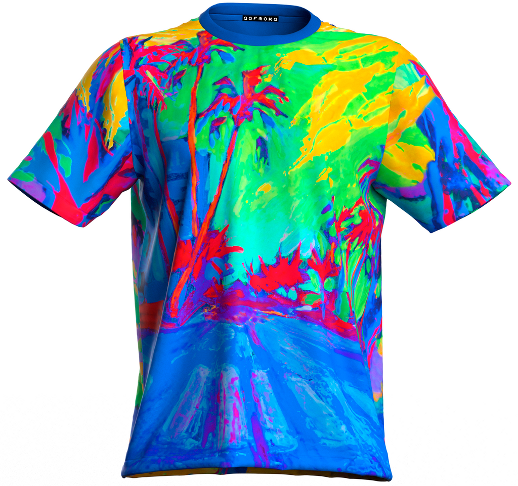 T-Shirt With Palms Glow in UV Fluorescent Palm Vibes