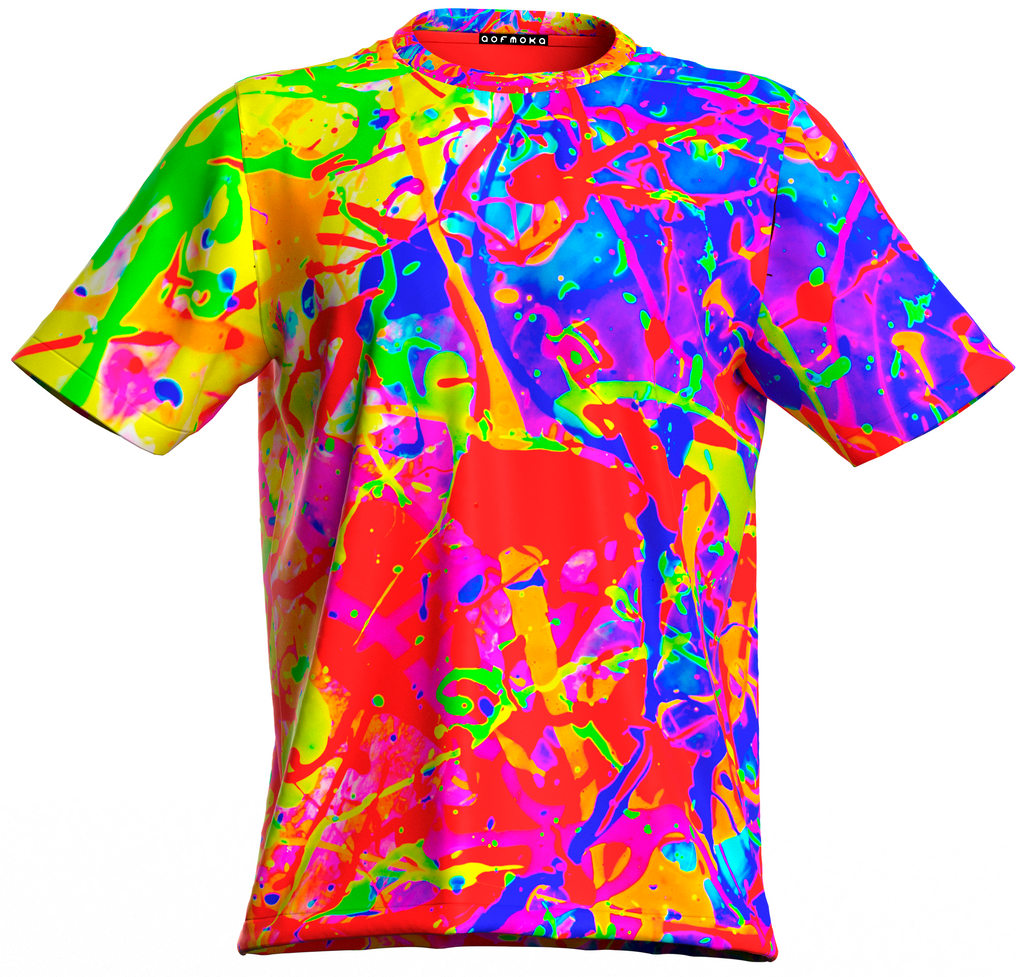 Neon Printed T-Shirt Glow in UV Fluorescent Your Rainbow