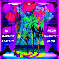 Outfit with Glowing Effect for Rave Party Vacation Night Print Vintage Pigment T-Shirts