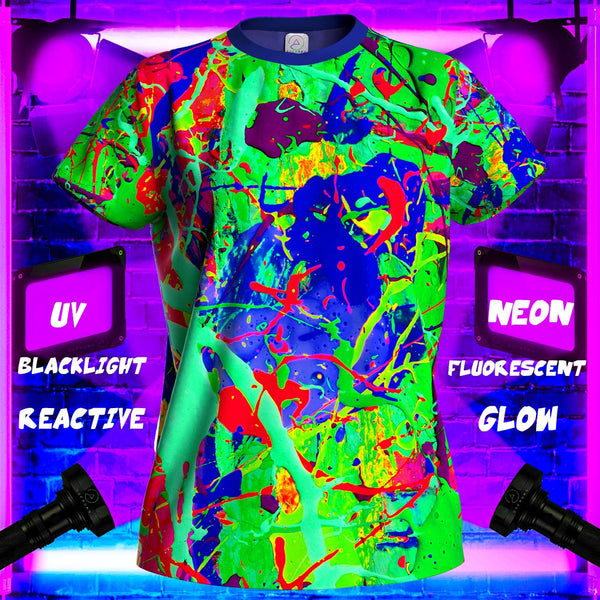 aofmoka   Rose Orange Ultraviolet Fluorescent Handmade Art Neon Blacklight Reactive Print Women T-Shirt