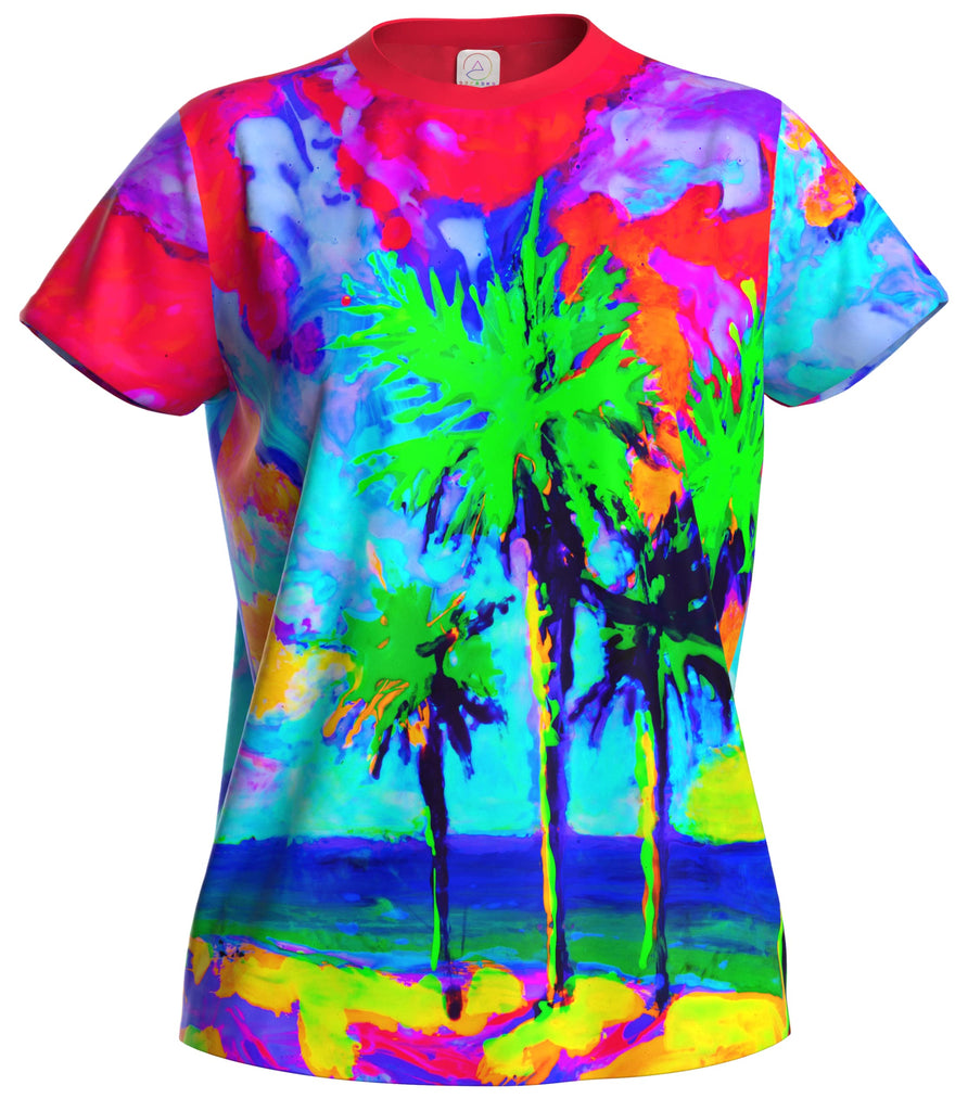 Outfit with Glowing Effect for Rave Party Vacation Night Print Vintage Pigment T-Shirts