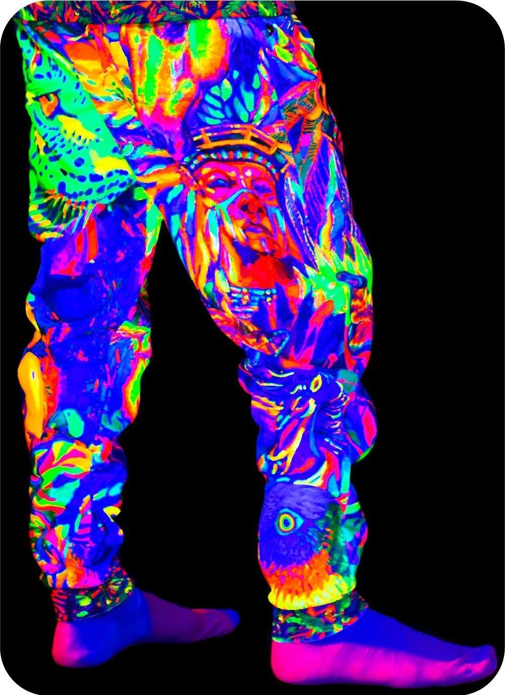 Black Light Men Hoody Neon Ultraviolet Fluorescent Leopard Africa pm15