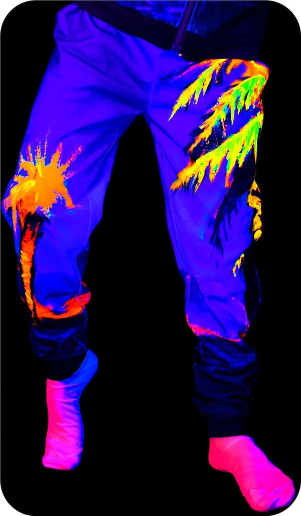 Black Light Sweatpants Men Designed Blacklight Glow Hawaii Palms pm1