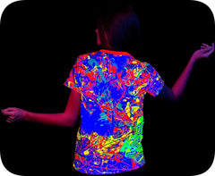 Black Light Tshirt for Women in UV Fluorescent Splash Flamingo tsw3