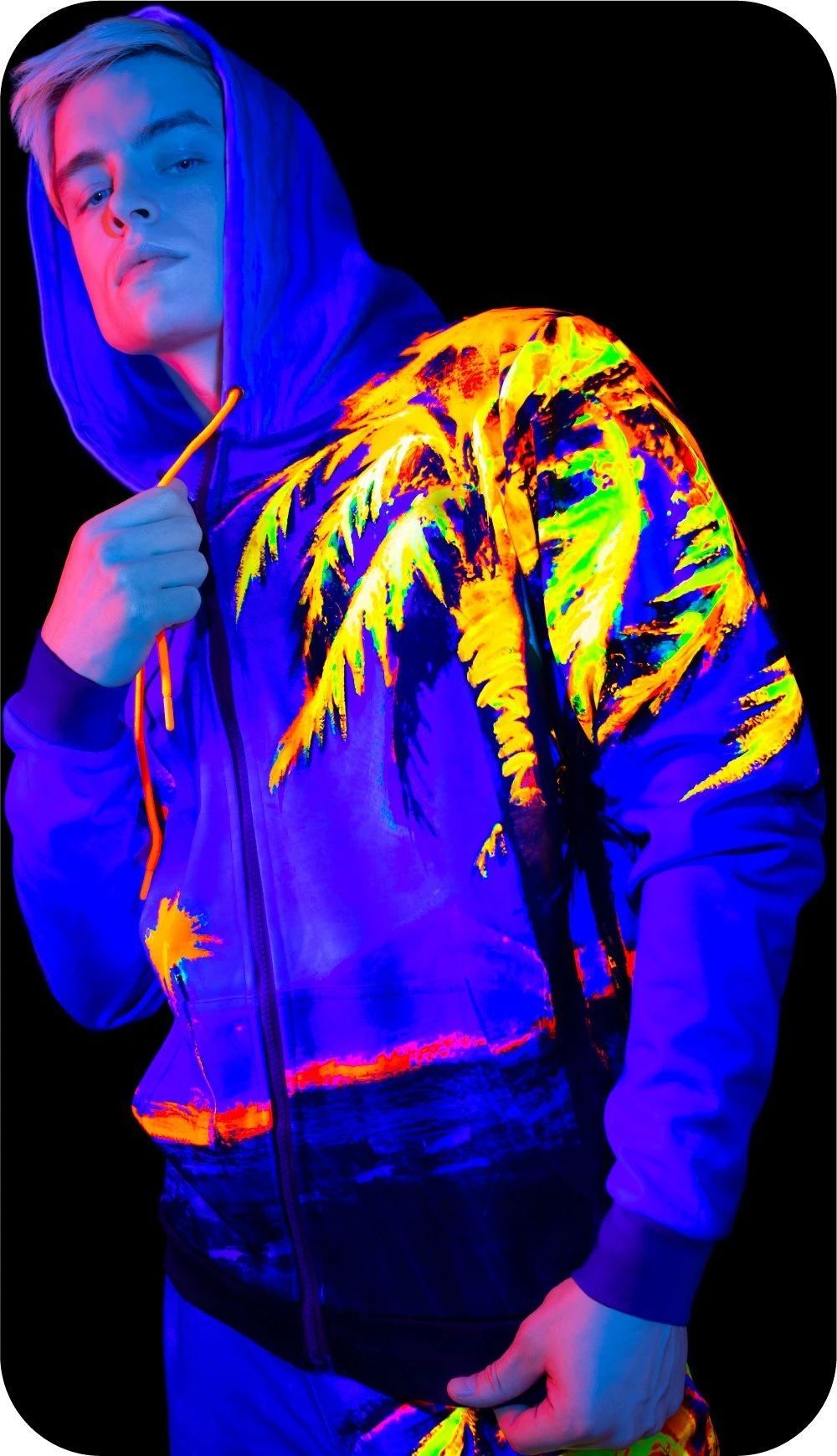 Blacklight Dance Sweatshirt Ultraviolet Fluorescent Neon Hawaii Palms zhm1