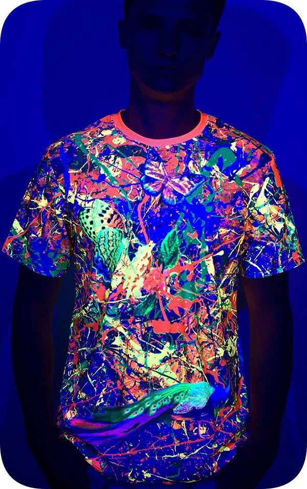 Design Rave T-Shirt Neon Glow in UV Fluorescent Splash Flamingo tss3