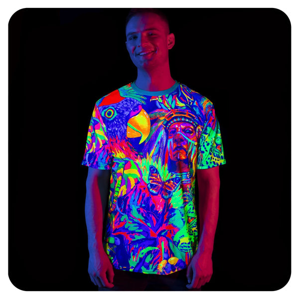 Fluorescent Purple T-Shirt Neon Glow in UV Fluorescent Leopard Africa tss15