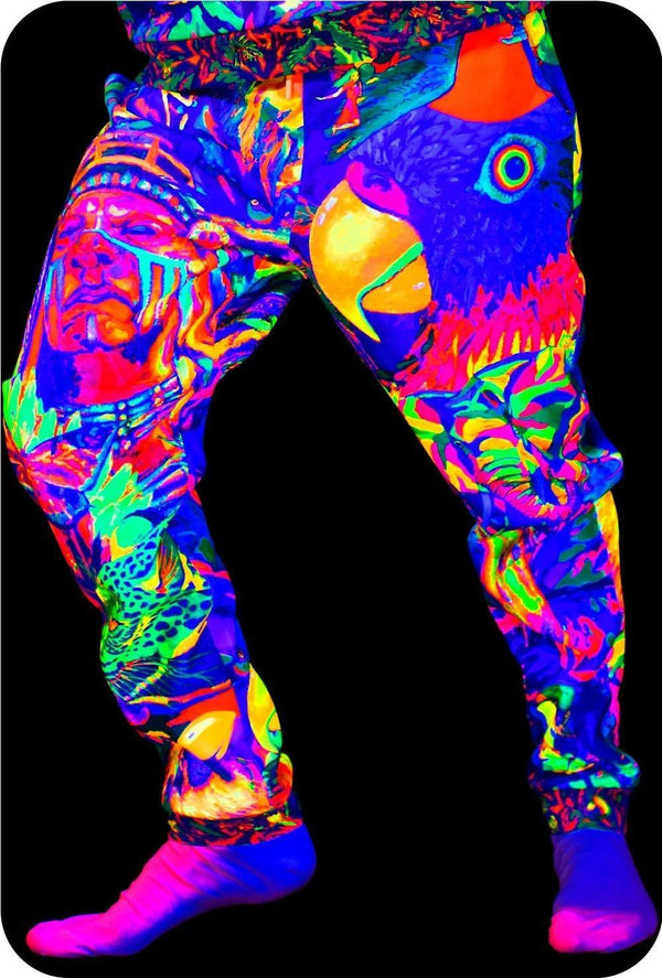 Glowing Pants for Man Neon Ultraviolet Fluorescent Leopard Africa pm15