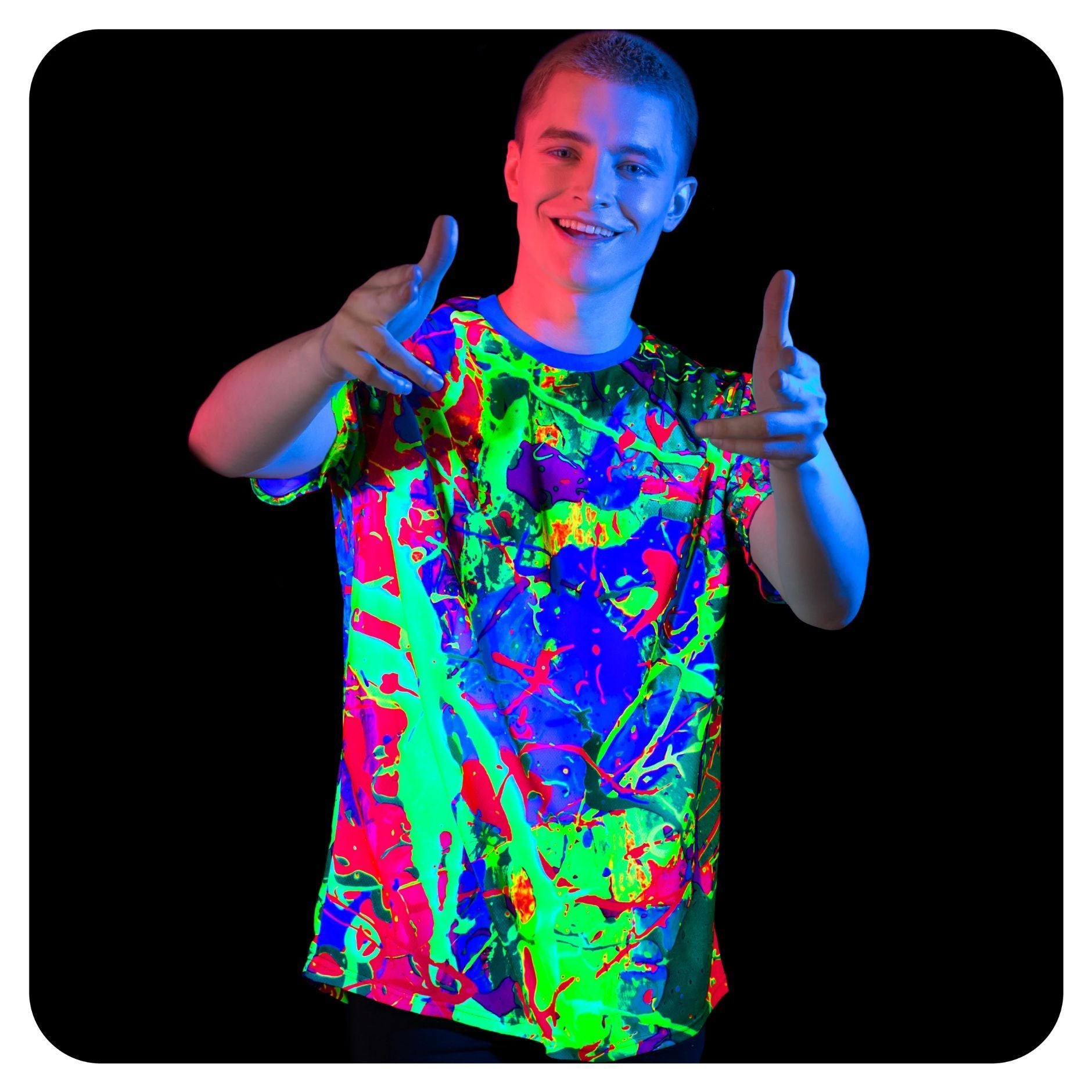 Graphic Neon Print Tee Shirt Glow in UV Fluorescent Blue Lagoon ts32