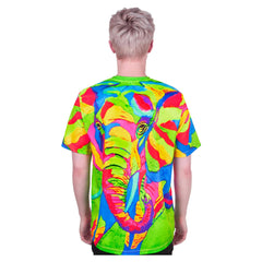Mens Shirt With Palms Glow In Uv Fluorescent Majestic Elephant ts16