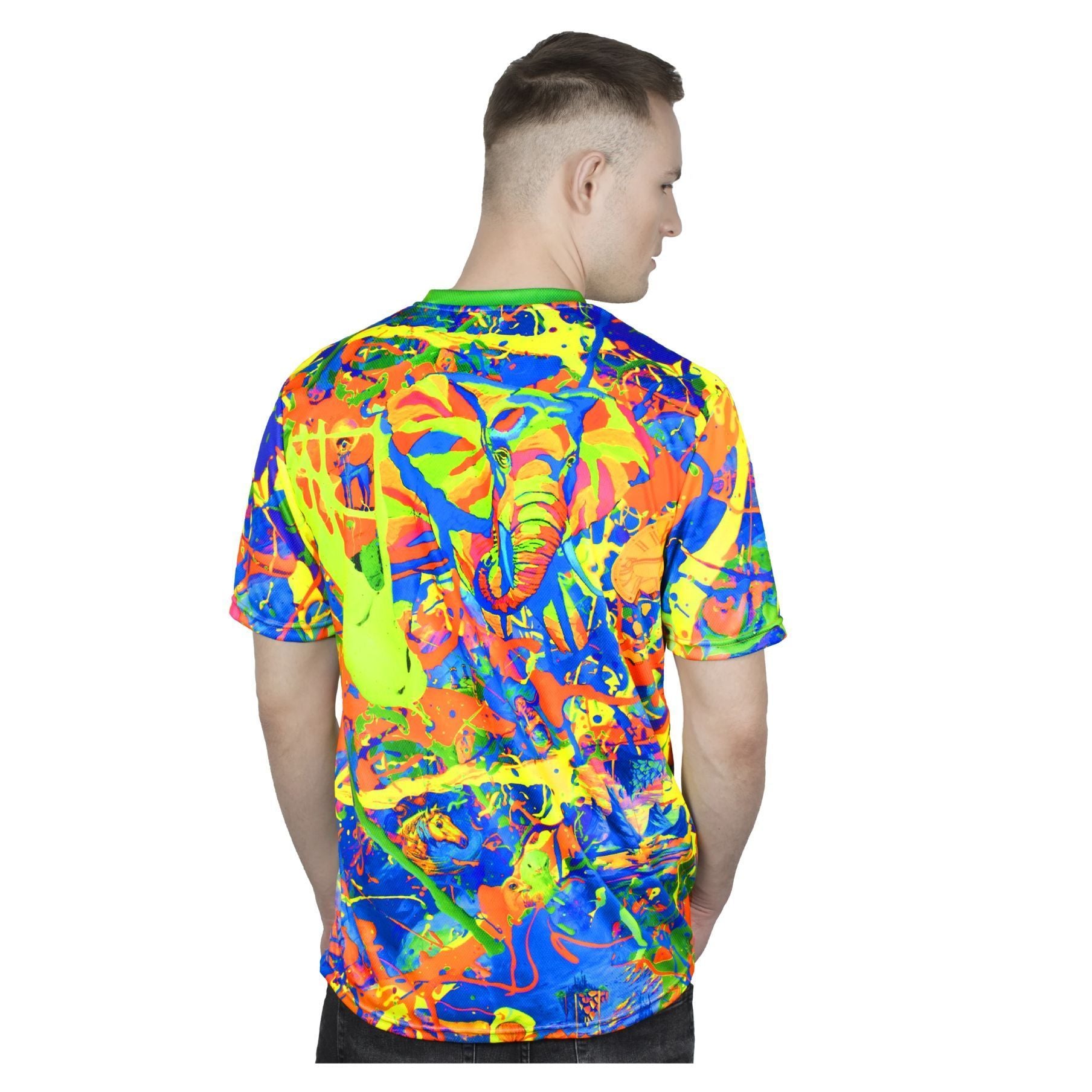 Neon All Over Print Shirt Glow in UV Fluorescent Splash Elegant Elephant tss5