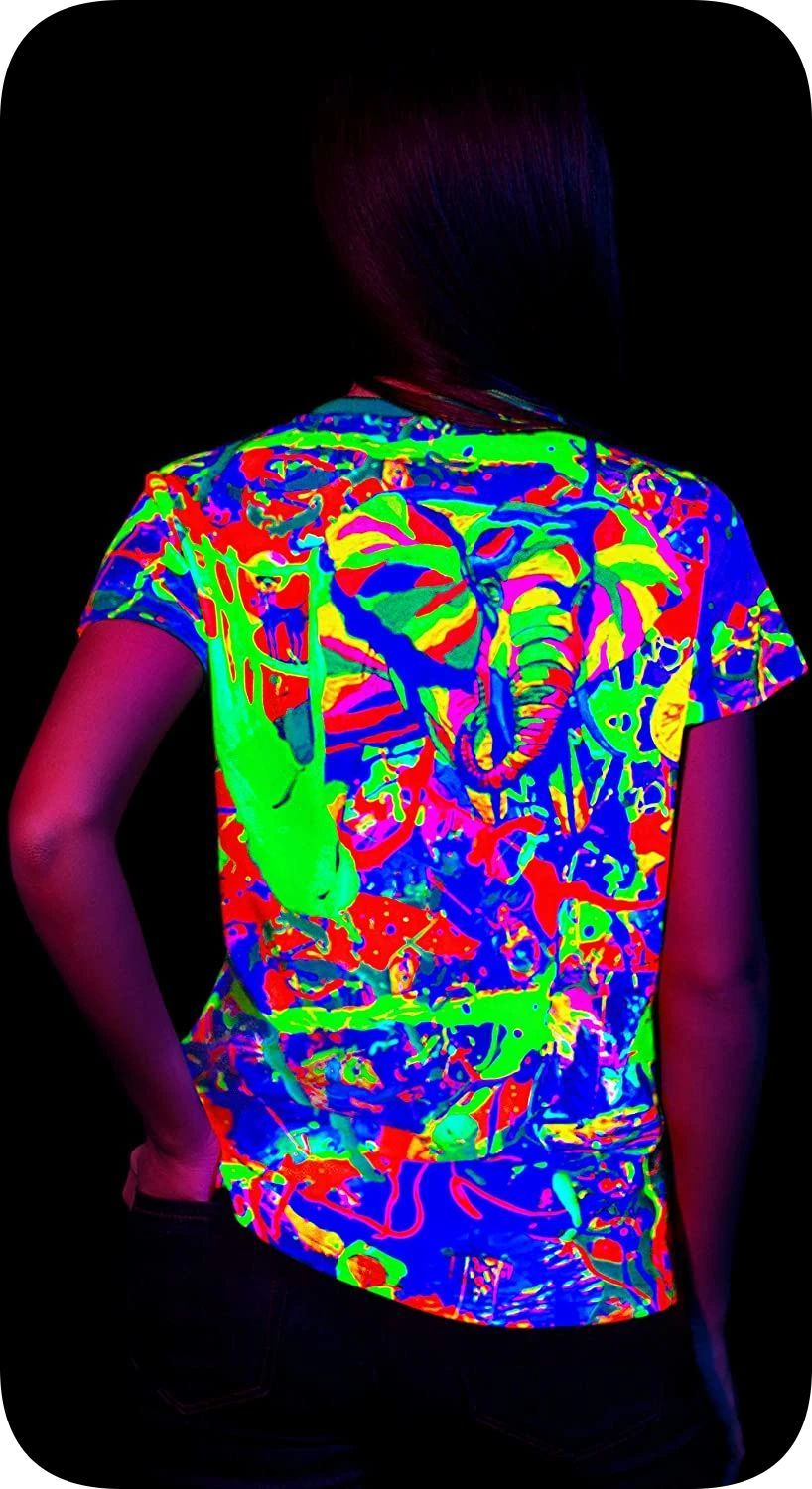 Neon Graphic Tees Womens in UV Fluorescent Elegant Elephant tsw5