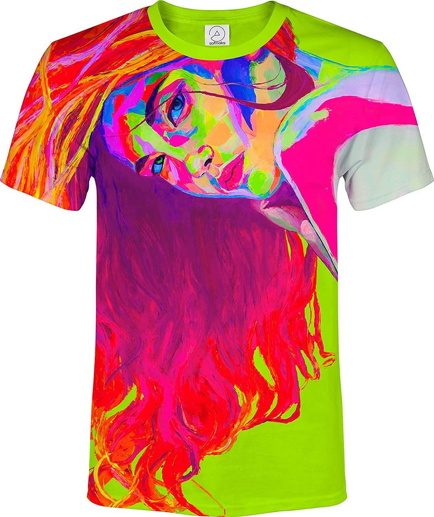 Neon Lime T Shirt Glow in Ultraviolet Fluorescent Model April ts9