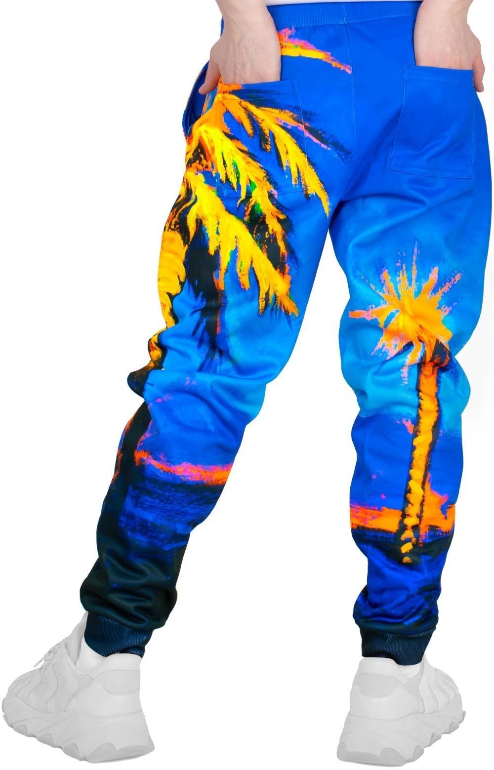 Neon Pants for Party Designed Blacklight Glow Hawaii Palms pm1