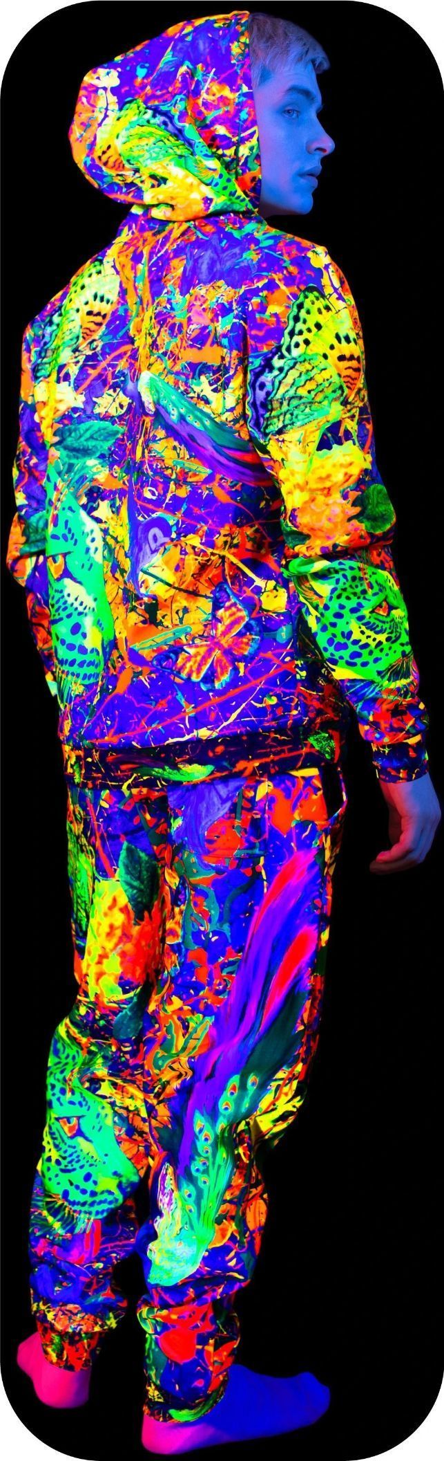 Neon Party Sweatpants UV Fluorescent Print Splash Flamingo pm3