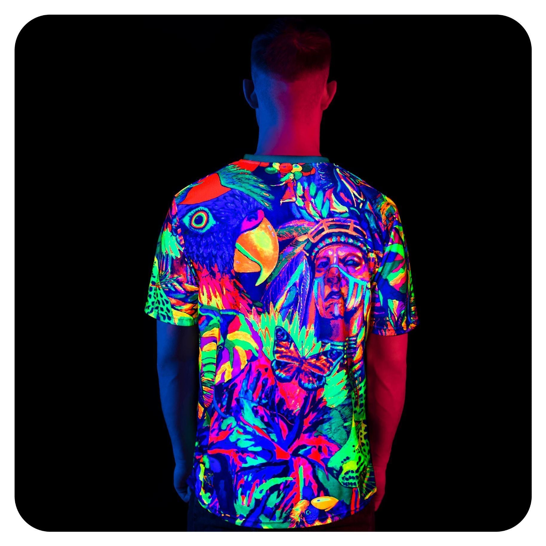 Neon Party T-Shirt for Man Neon Glow in UV Fluorescent Leopard Africa tss15