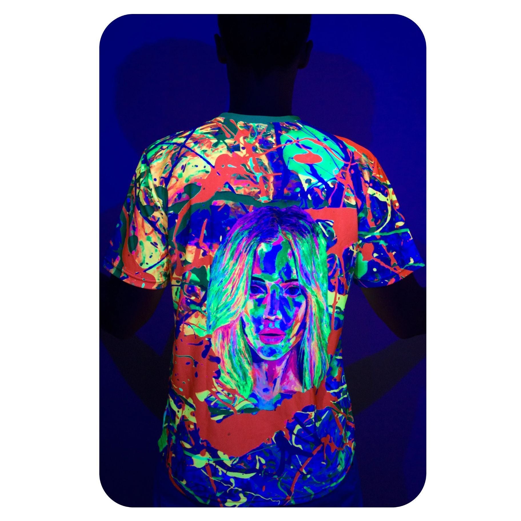 Neon Party Tee Shirt Design Glow in UV Fluorescent Faces Girls Splash ts2