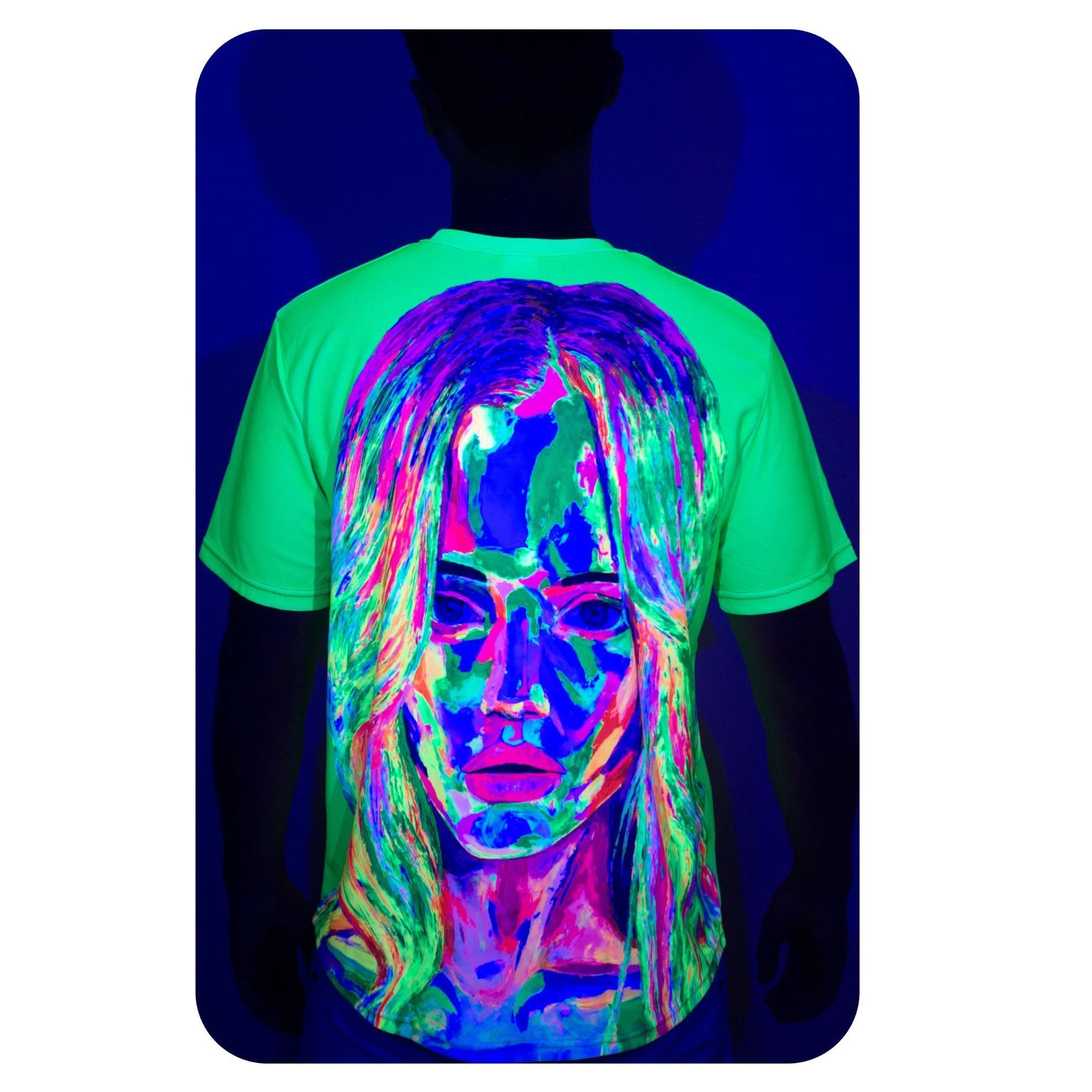 Neon Pink Tee Shirt Men Glow in Ultraviolet Fluorescent Obramovich ts11