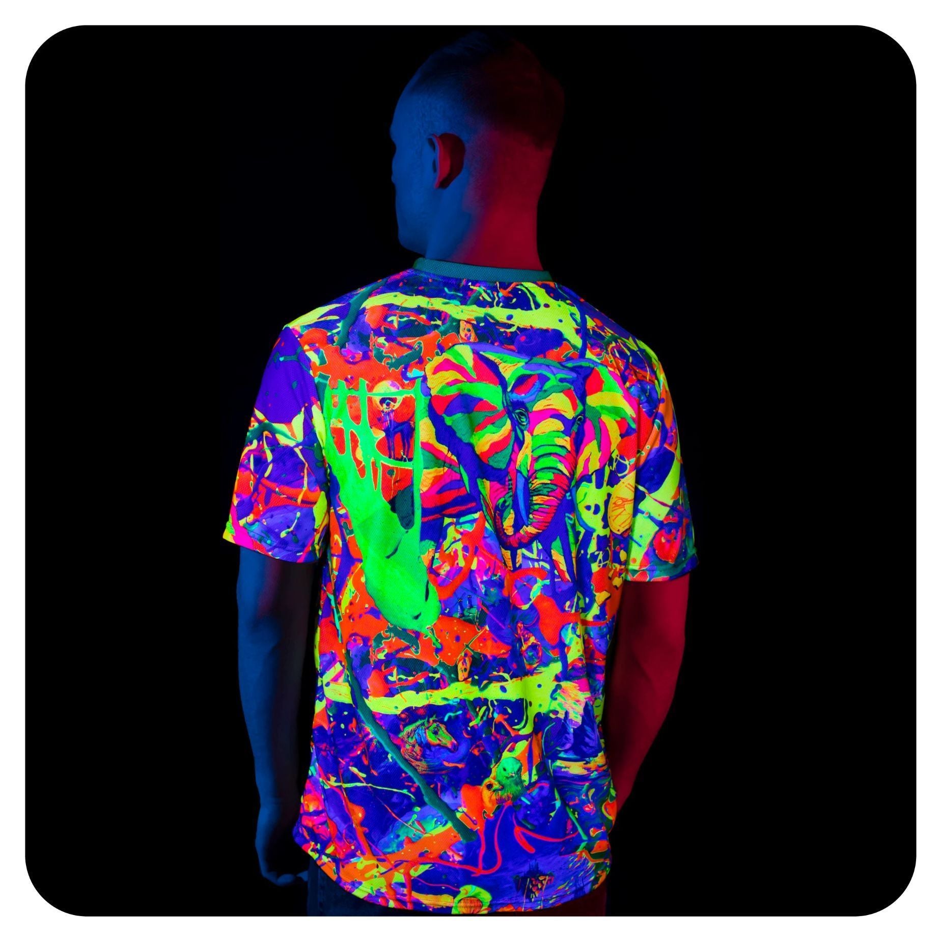 Neon Print T Shirt Glow in UV Fluorescent Splash Elegant Elephant tss5
