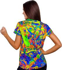 Neon Printed T-Shirt Women in UV Fluorescent Elegant Elephant tsw5