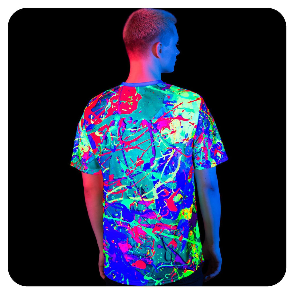 Fluorescent Print Tee Shirt Glow in UV Fluorescent Blue Lagoon