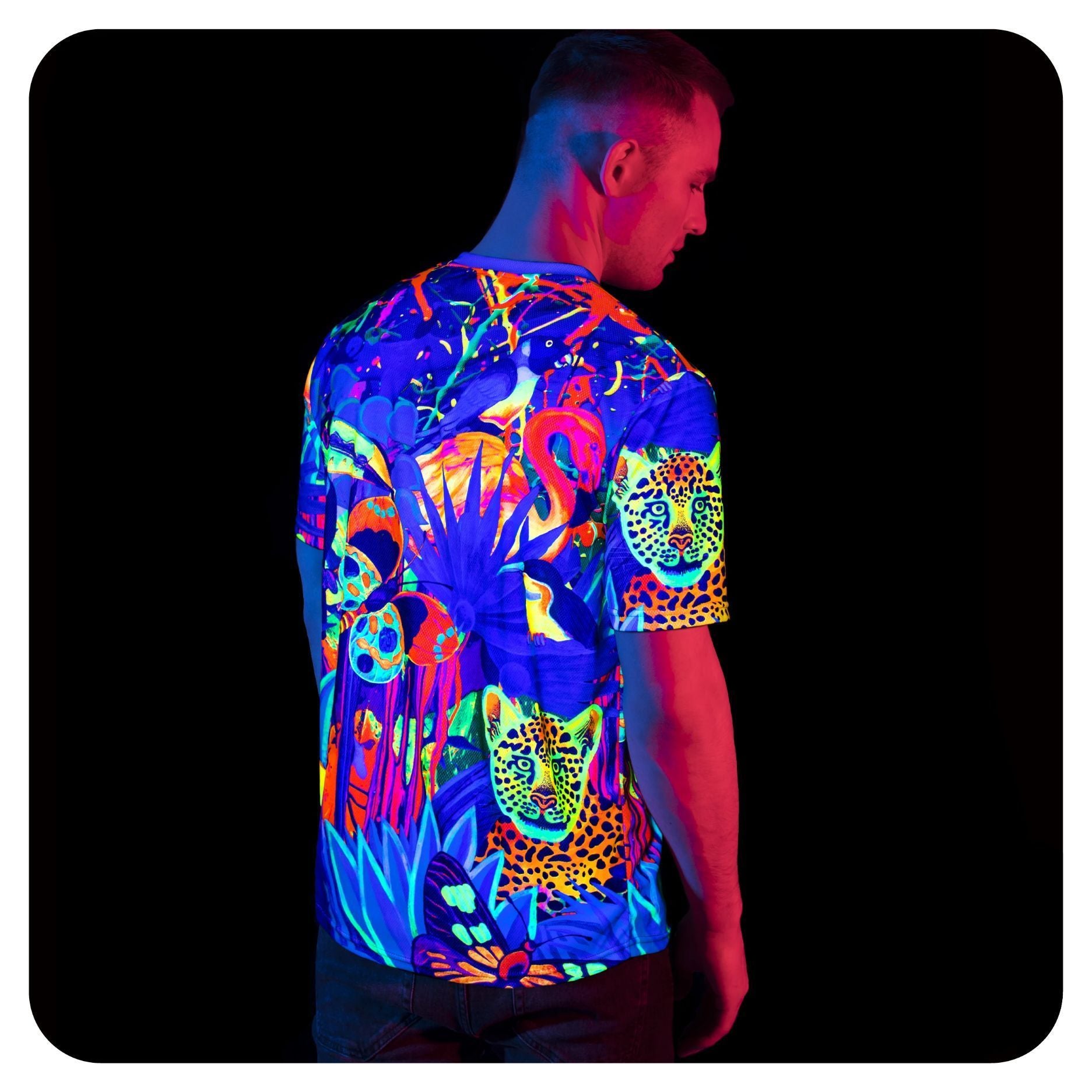 Neon Purple Tee Shirts Design Glow in UV Fluorescent Lion Jungle tss13