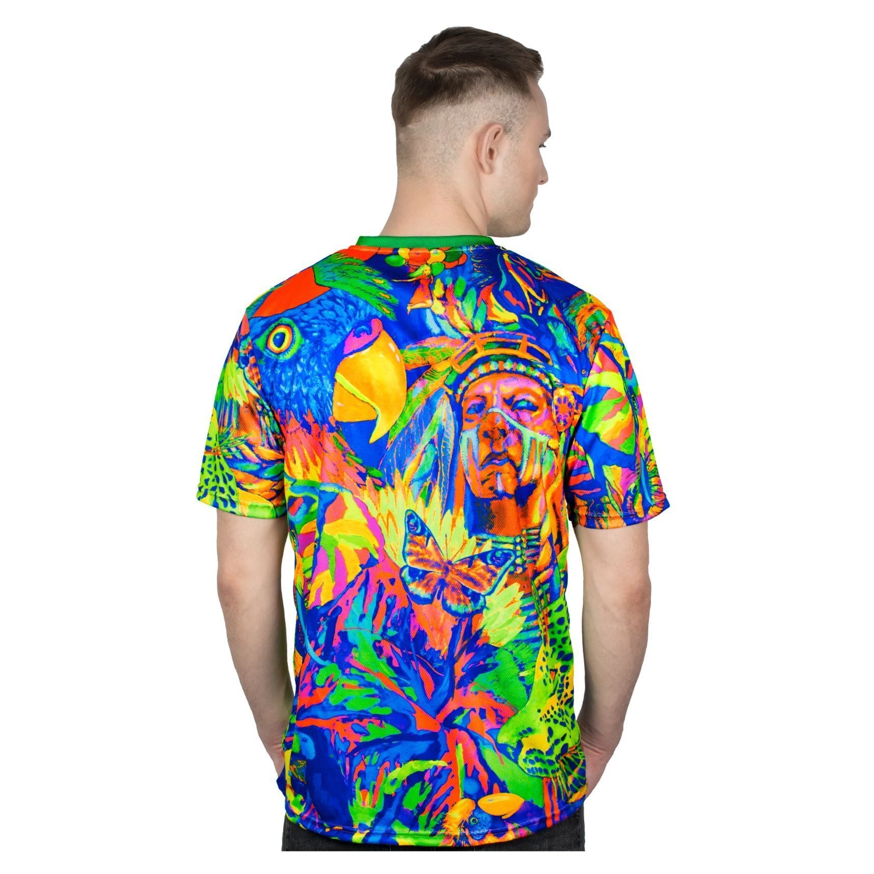 Neon T-Shirt for Men Neon Glow in UV Fluorescent Leopard Africa tss15