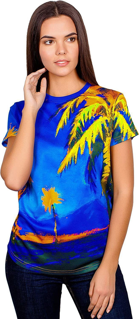 Neon Women Tee Shirt Glow in UV Fluorescent Hawaii Palm tsw1