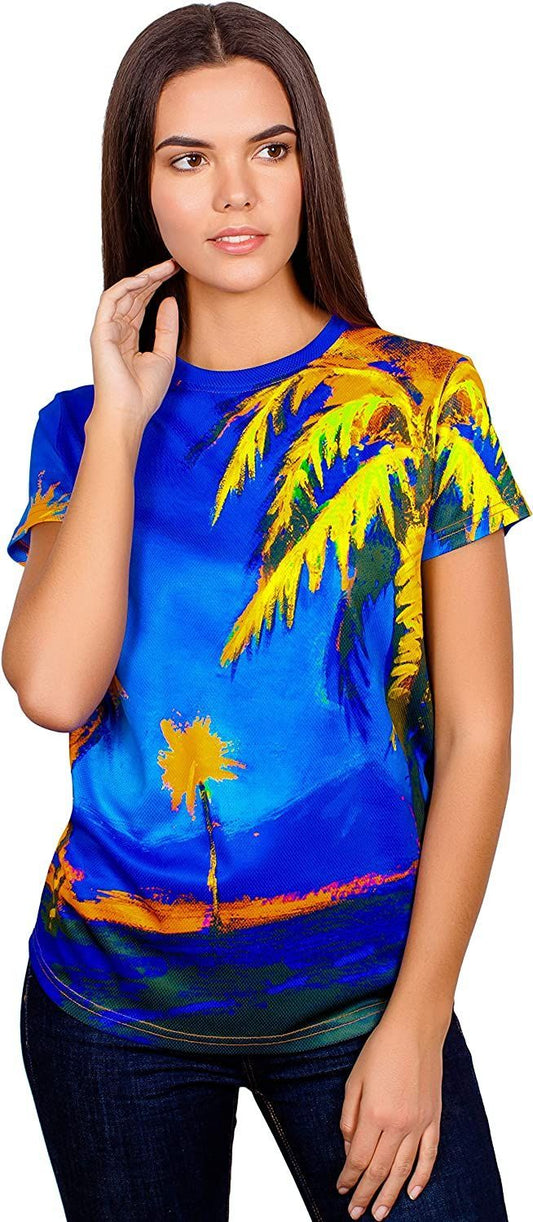 Neon Women Tee Shirt Glow in UV Fluorescent Hawaii Palm tsw1